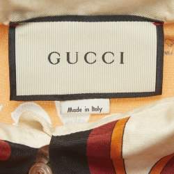 Pre Owned Gucci Orange Floral Printed Silk Oversized Collar Shirt S