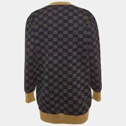 Pre Owned Gucci Blue GG Lame Wool Cardigan S