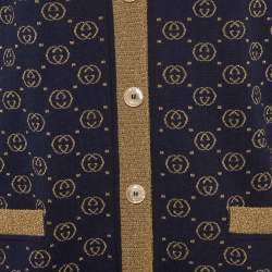 Pre Owned Gucci Blue GG Lame Wool Cardigan S