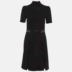 Pre Owned فستان غوتشي جيرسي أسود بتفصيل حزام الحذاء متوسط الطول مقاس متوسط - ميديم