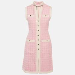 مملوكة مسبقًا فستان غوتشي تويد وردي بدون أكمام مقاس صغير (سمول)