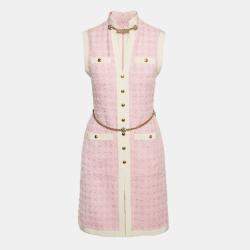Pre Owned Gucci Pink Tweed Sleeveless Sheath Dress S