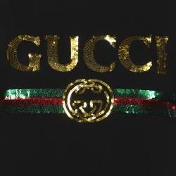 Pre Owned تي شيرت غوتشي بشعار نمر مزين بترتر جيرسي أسود مقاس صغير جداً