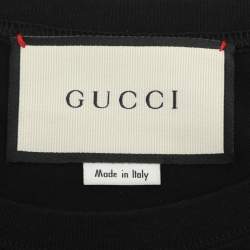 Pre Owned تي شيرت غوتشي بشعار نمر مزين بترتر جيرسي أسود مقاس صغير جداً