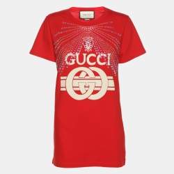 Pre Owned تيشيرت غوتشي قميص جيرسي مطرز شعار أحمر مقاس صغير