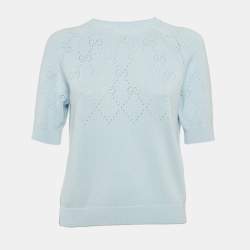 Pre Owned Gucci Blue GG Pointelle Knit Top S
