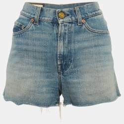 Pre Owned شورت غوتشي دينيم أزرق مزين بتفاح الفراولة مقاس صغير - سمول / خصر 25 بوصة