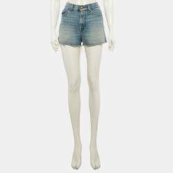 Pre Owned Gucci Blue Denim Strawberry Applique Shorts S/Waist 25"