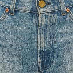 Pre Owned Gucci Blue Denim Strawberry Applique Shorts S/Waist 25"