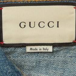 Pre Owned Gucci Blue Denim Strawberry Applique Shorts S/Waist 25"