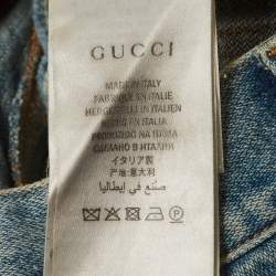 Pre Owned Gucci Blue Denim Strawberry Applique Shorts S/Waist 25"