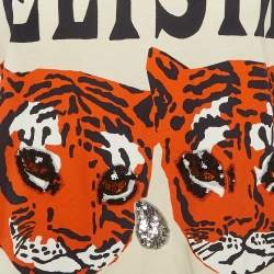 Pre Owned Gucci Cream Tiger Print Jersey T-Shirt XS