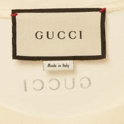 Pre Owned Gucci Cream Tiger Print Jersey T-Shirt XS