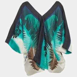 Pre Owned Gucci Blue Printed Silk Kaftan Top S