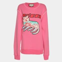 مملوكة مسبقًا سويت شيرت غوتشي محبوك وردي مطبوع مقاس متوسط (ميديوم)