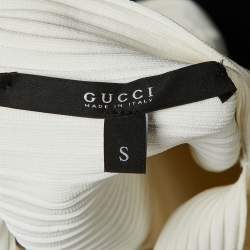 Pre Owned Gucci White Ribbed Knit Halter Neck Top S