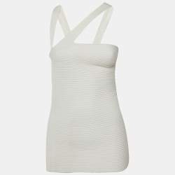 Pre Owned توب غوتشي ياقة عالية مضلع محبوك أبيض مقاس صغير (سمول)