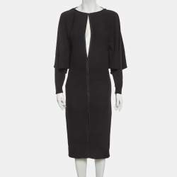 Pre Owned Gucci Black Mesh Trim Silk Midi Dress M