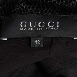 Pre Owned Gucci Black Mesh Trim Silk Midi Dress M