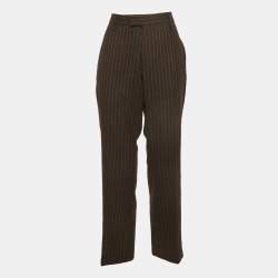 Pre Owned Gucci Brown Pin Striped Wool Regular Fit Trousers L