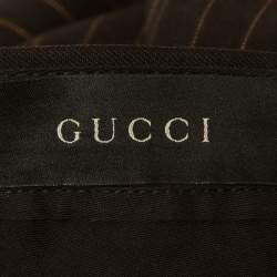 Pre Owned Gucci Brown Pin Striped Wool Regular Fit Trousers L