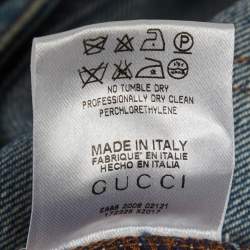 Pre Owned تنورة غوتشي جينز زرقاء مطرزة بزهور GG مقاس صغير (سمول)