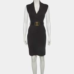 Pre Owned Gucci Black Stretch Knit Belted Mini Dress XS