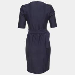 Pre Owned Gucci Navy Blue Stretch Knit Belted Mini Dress M