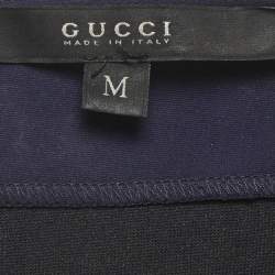 Pre Owned Gucci Navy Blue Stretch Knit Belted Mini Dress M