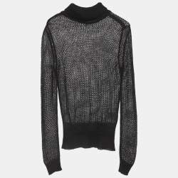 Pre Owned Gucci Black Mohair Knit Sheer Mock Neck Sweater S