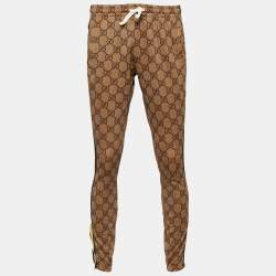 Pre Owned Gucci Brown GG Jersey Drawstring Joggers S