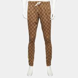 Pre Owned Gucci Brown GG Jersey Drawstring Joggers S