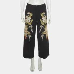 Pre Owned Gucci Black Floral Embroidered Wool Trousers S