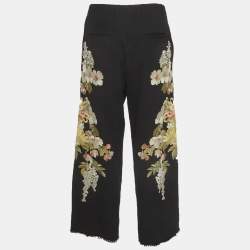 Pre Owned Gucci Black Floral Embroidered Wool Trousers S