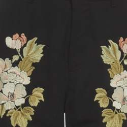 Pre Owned Gucci Black Floral Embroidered Wool Trousers S