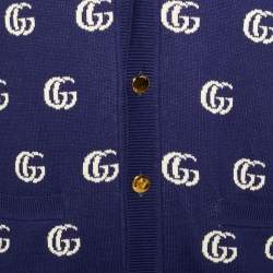 Pre Owned كارديجان غوتشي قطن أزرق بحياكة جي جي مقاس كبير (لارج)