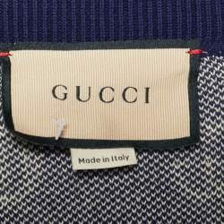 Pre Owned كارديجان غوتشي قطن أزرق بحياكة جي جي مقاس كبير (لارج)