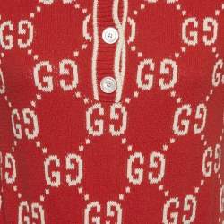 Pre Owned Gucci Red GG Intarsia Cotton Knit Polo Dress XL