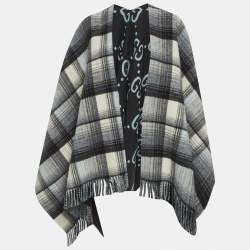 مملوكة مسبقًا Gucci Grey Checkered Wool Poncho
