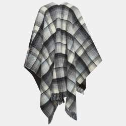 مملوكة مسبقًا Gucci Grey Checkered Wool Poncho