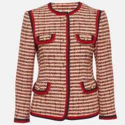 Pre Owned Gucci Red/White Striped Tweed Jacket M