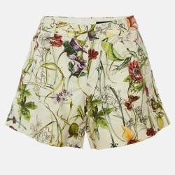 Pre Owned Gucci Off White Printed Linen Shorts S