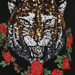 Pre Owned سترة غوتشي محبوكة من الكشمير الأسود مطرزة بنمر مقاس كبير (لارج)