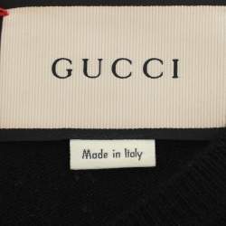 Pre Owned سترة غوتشي محبوكة من الكشمير الأسود مطرزة بنمر مقاس كبير (لارج)