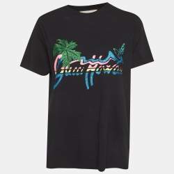 Pre Owned Gucci Black Gucci Hawaii Print Jersey Crew Neck T-Shirt M