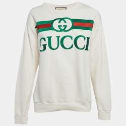 مملوكة مسبقًا Gucci Cream Web Print Logo Oversized Sweatshirt XS
