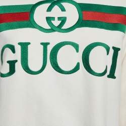 مملوكة مسبقًا Gucci Cream Web Print Logo Oversized Sweatshirt XS