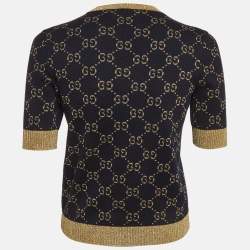 مملوكة مسبقًا توب غوتشي قطن لاميه أزرق GG مقاس صغير جدًا (إكس سمول)