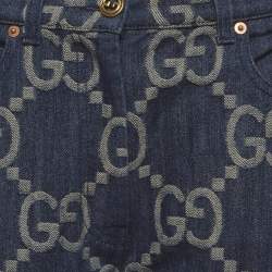 Pre Owned Gucci Blue GG Monogram Denim Straight Leg Jeans M/Waist 28"
