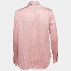 Pre Owned Gucci Pink GG Monogram Crinkled Silk Long Sleeve Shirt M